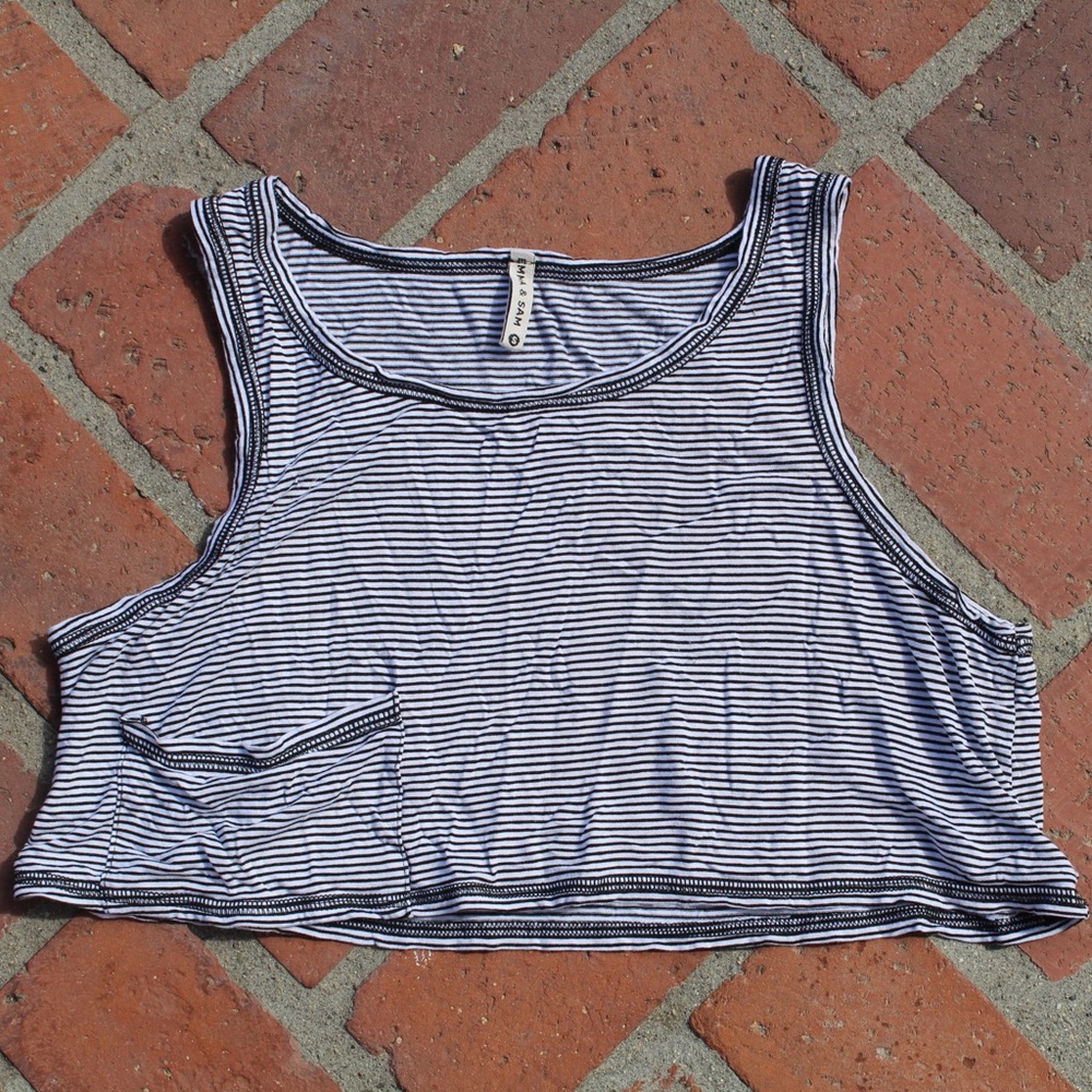LF Black & White Striped Cropped Pocket Tank
